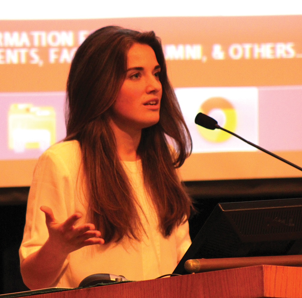 CHARLIE LOWE/THE HOYA
Ukrainian activist Yulia Marushevska, who became a symbol of the Euromaidan protests with her appearance in the viral “I Am A Ukrainian” video, spoke Tuesday in ICC Auditorium about her experience and hopes for her country. 