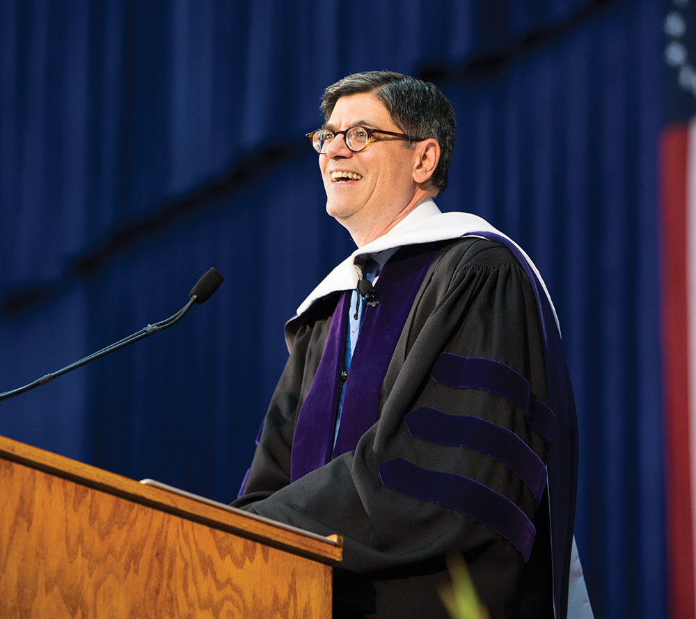 ALEXANDER BROWN/THE HOYA
Treasury Secretary Jacob Lew (LAW ’83) addressed graduates of the McCourt School of Public Policy in McDonough Arena on Thursday. 