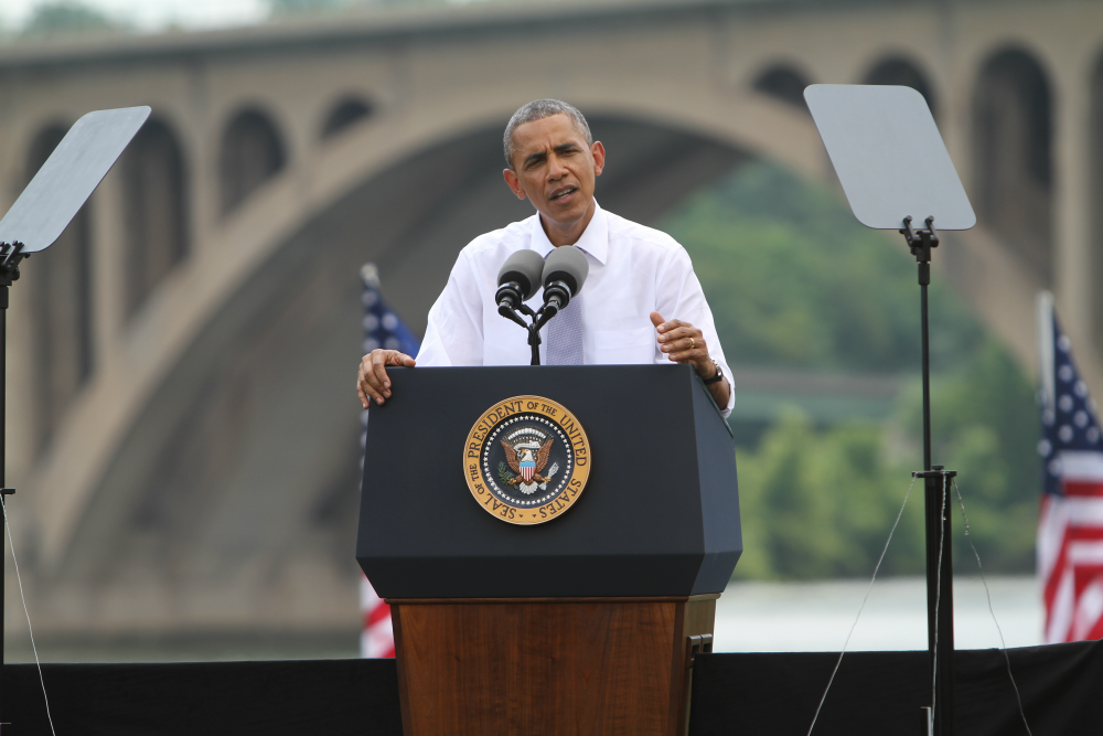 CHRIS GRIVAS/THE HOYA
Obama delivered a speech focused on the importance of infrastructure funding Tuesday afternoon on the Georgetown Waterfront.
