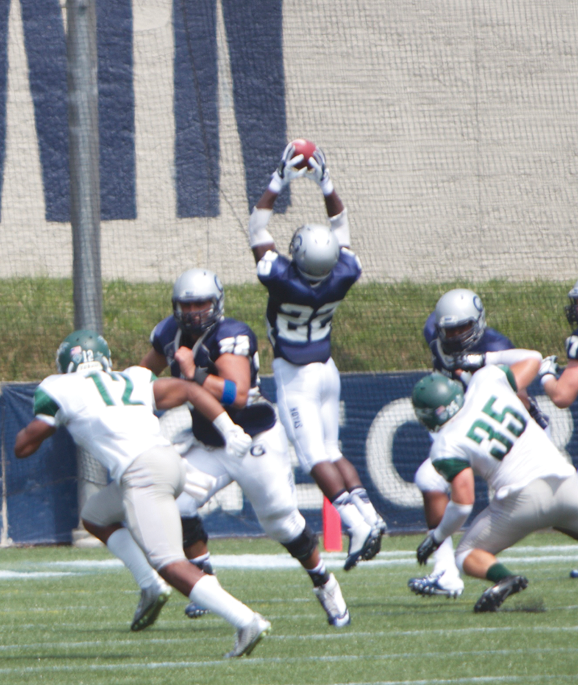 File PHOTO: CLAIRE SOISSON/THE HOYA
Junior running back Jo’el Kimpela ranks second on the team in total yards from scrimmage with 136. Kimpela wore the number 39 for his first two years at Georgetown before switching to number 22.