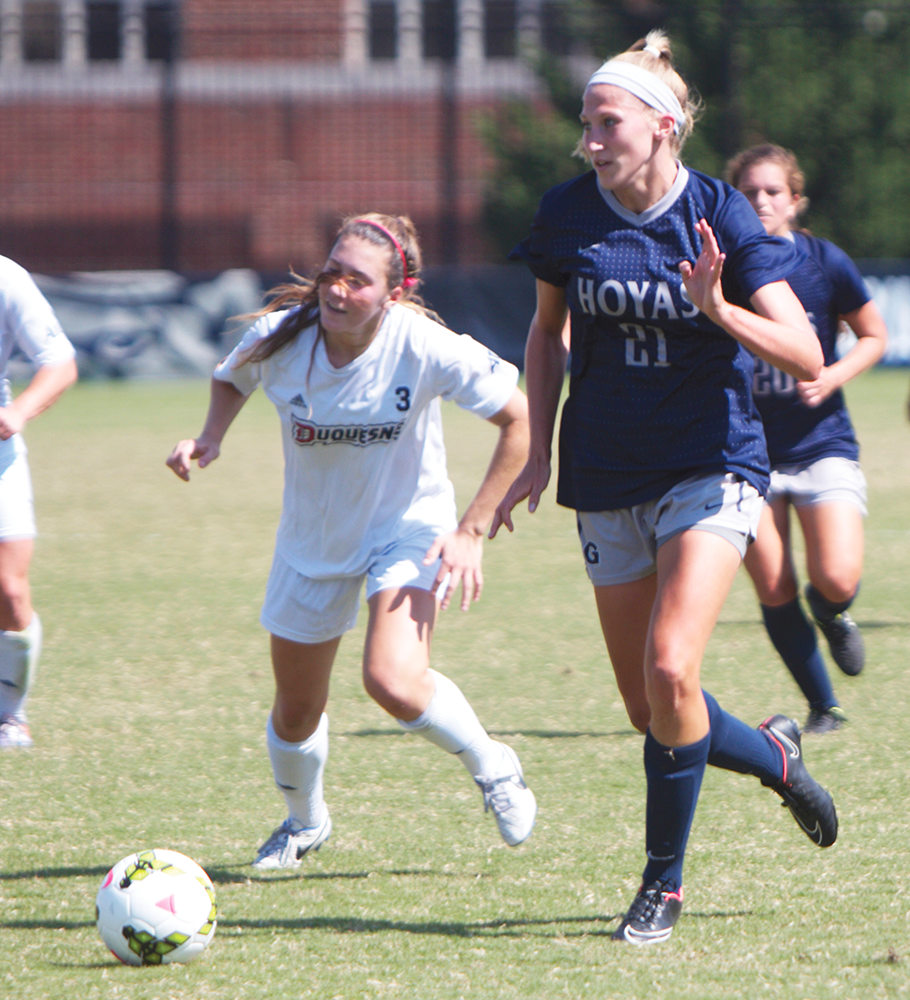 File photo: Claire Soisson/THE HOYA
Sophomore forward Grace Damaska had a hat trick Thursday against the Butler Bulldogs in a 4-2 win. She now has four goals this season. 