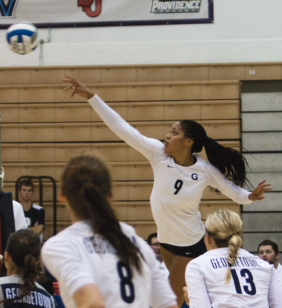 File photo: MICHELLE XU/The hoya
Senior miiddle blocker Dani White notched 10 kills in Friday’s loss against Marquette, and seven more in Saturday’s win over DePaul.
