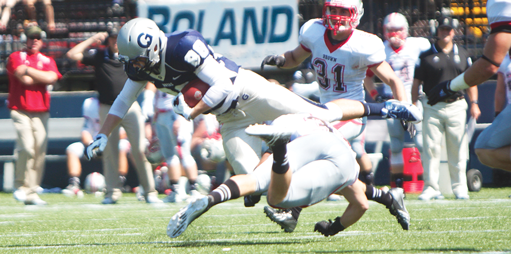 FILE PHOTO: JULIA HENNRIKUS/THE HOYA
Sophomore tight end Matthew Buckman hauled in three passes for 30 yards, including a touchdown. He has 259 yards catching on the year.