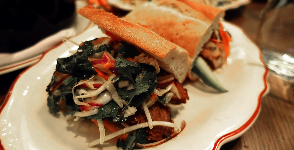 BRYAN YUEN/THE HOYA
The Bahn Mi Sandwich is just one of many quirky combinations of French and Asian cuisine at the fusion restaurant Mama Rouge. It contains skirt steak layered with mixed vegetables and spices.