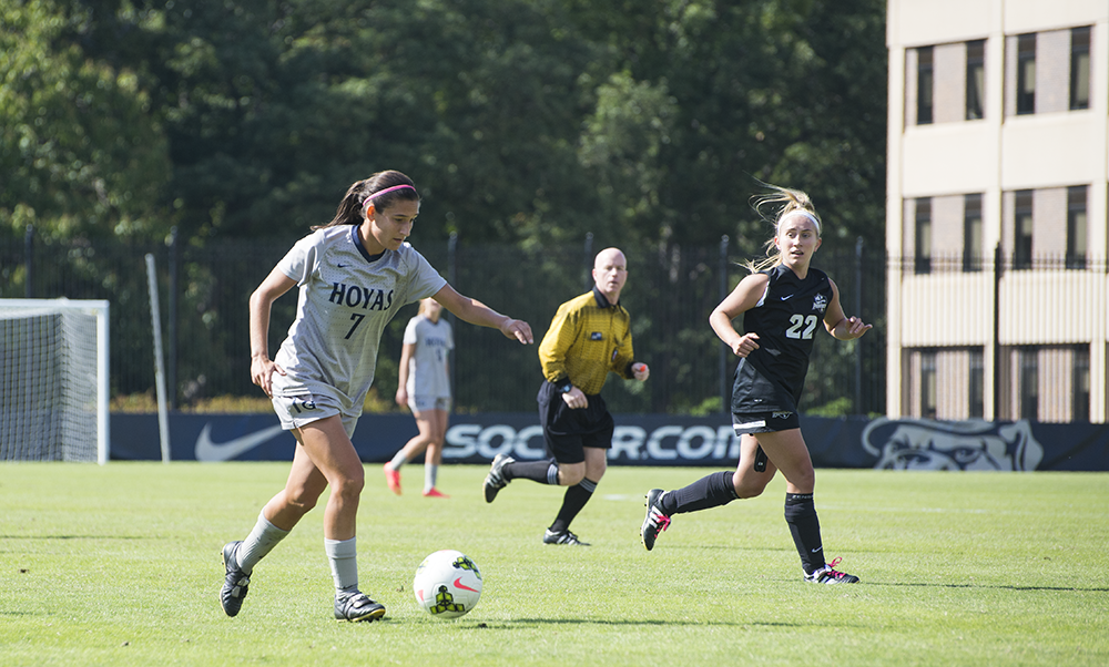 FILE PHOTO: NATE MOULTON/ THE HOYA
Junior defender Sarah Adams has contributed to a Hoyas defense that has recorded 11 shutouts, including one against West Virginia on Saturday.