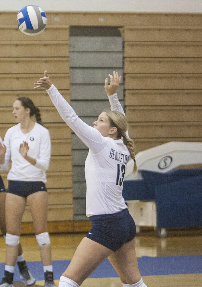 FILE PHOTO: MICHELLE XU/THE HOYA
Sophomore setter Caitlin Brauneis has 598 assists and eight service aces this season. She has played in and started 18 matches.