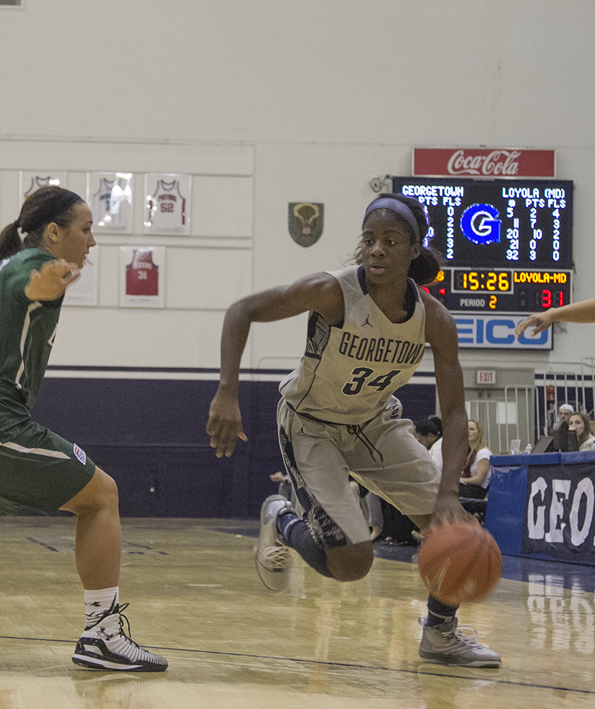 FILE PHOTO: CLAIRE SOISSON/THE HOYA
Freshman guard Dorothy Adomako scored a career-high 20 points and grabbed 10 rebounds in the Hoyas’ loss to Florida.