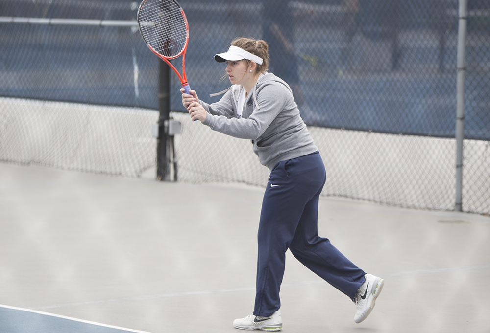 FILE PHOTO: ALEXANDER BROWN/THE HOYA
Sophomore Victoire Saperstein beat Campbell freshman Georgina Segarra 6-4, 6-1 in the top singles spot at the VCU 4-1 Invitational. Saperstein will look to help the Hoyas earn another victory against James Madison this Saturday. 