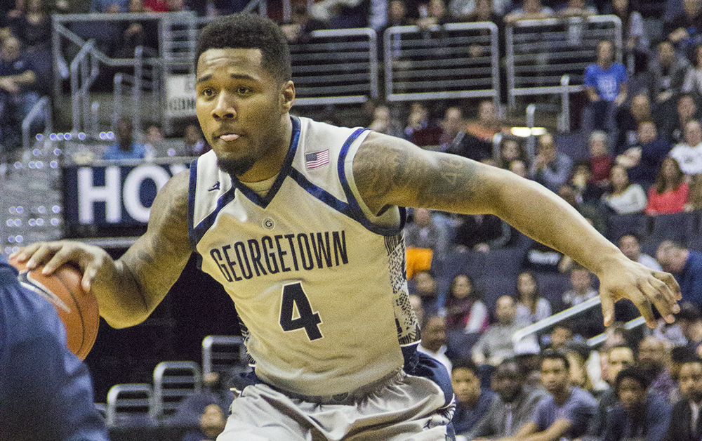 FILE PHOTO: JULIA HENNRIKUS/THE HOYA 
Junior guard D’Vauntes Smith-Rivera leads all Hoyas with an average of 15.6 points per game. When
Georgetown faced Providence on the road Jan. 10, he scored 15 points and earned four steals in the loss.