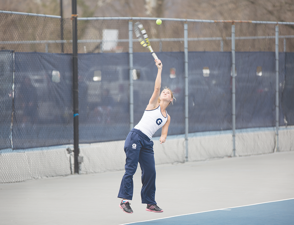 FILE PHOTO: ALEXANDER BROWN/THE HOYA
Senior Sophie Panarese and junior Liselot Koenen, not pictured, won the first doubles spot over Navy on Feb. 26. 