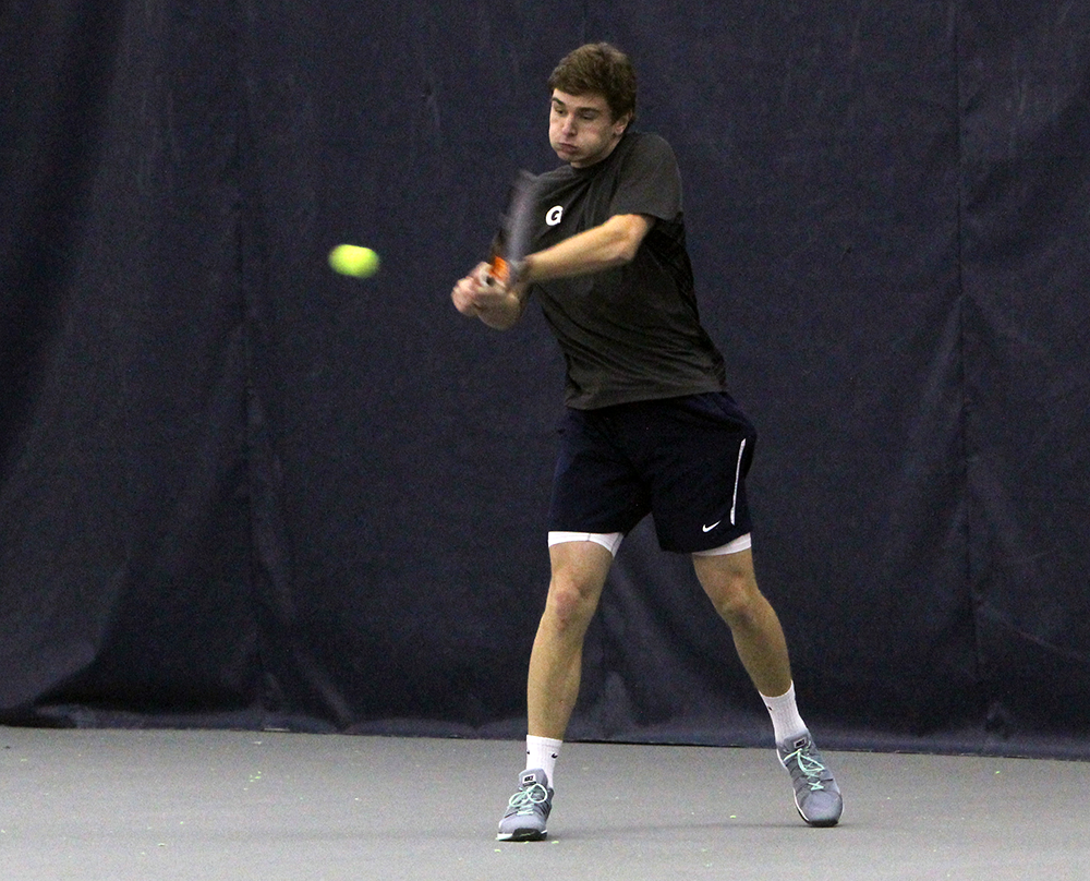 JULIA HENNRIKUS/THE HOYA
Freshman Peter Beatty has won four of his six singles matches so far this season. He suffered a close three-set loss to DePaul’s Alex Galoustian on Friday as the Blue Demons defeated the Hoyas 7-0.