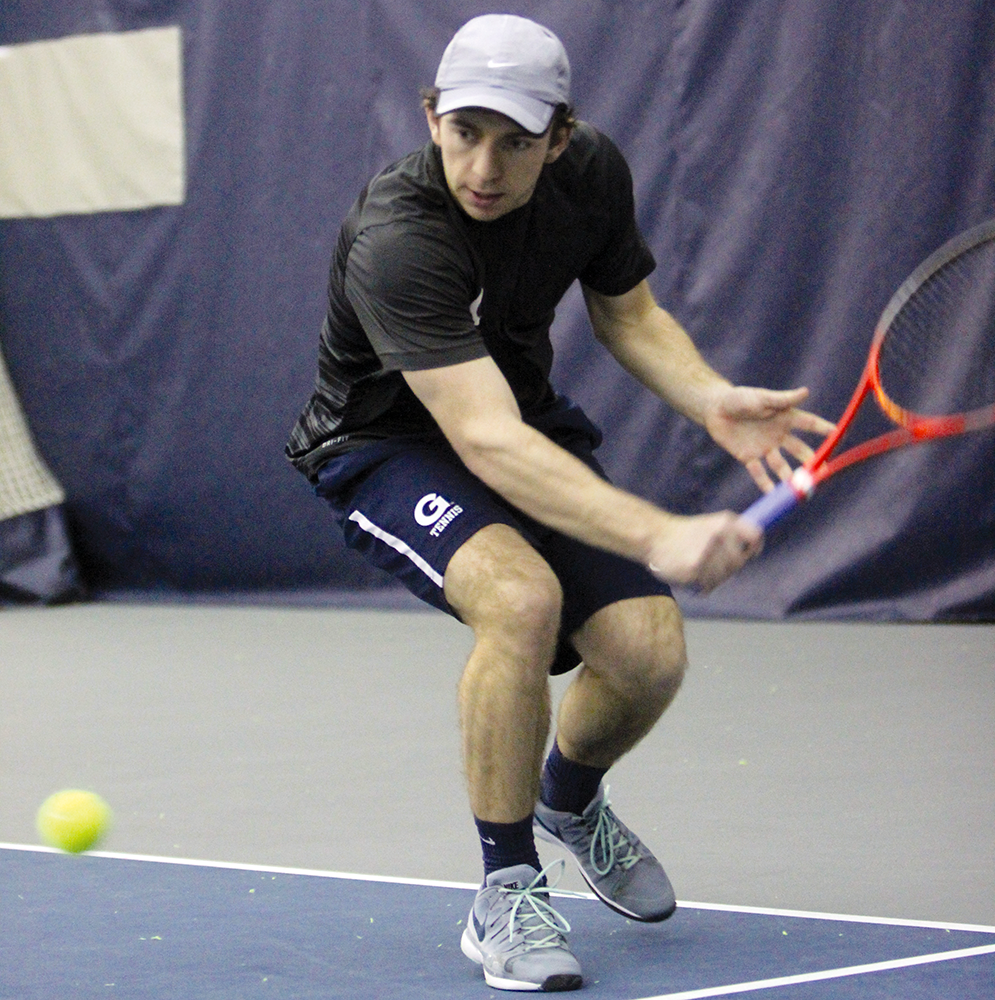 FILE PHOTO: JULIA HENNRIKUS/THE HOYA
Junior Daniel Khanin led the way for Georgetown with a 6-2, 7-6 (8-6) victory in first singles over Johns Hopkins sophomore Jeremy Dubin.