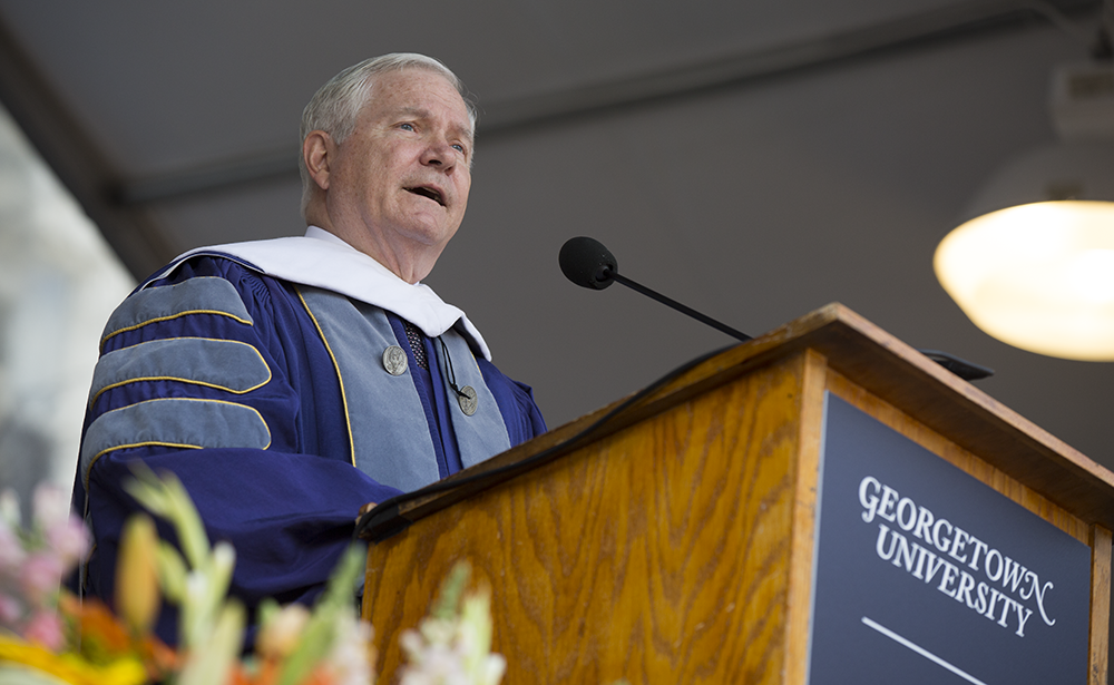 FILE PHOTO: ALEXANDER BROWN/THE HOYA
Former Secretary of Defense Robert Gates (GRD ’74) urged School of Foreign Service graduates to buck trends and embrace public service in his May commencement address to the Class of 2014.