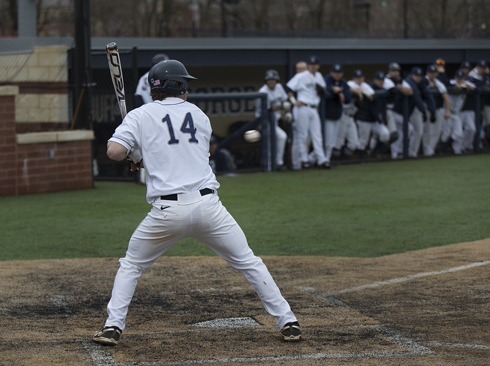 FILE PHOTO: ALEXANDER BROWN/THE HOYA
Sophomore third baseman Jake Kuzbel drove in two runs on two hits in Georgetown’s 10-4 win over Coppin State. Kuzbel is second on the team with 33 hits this season