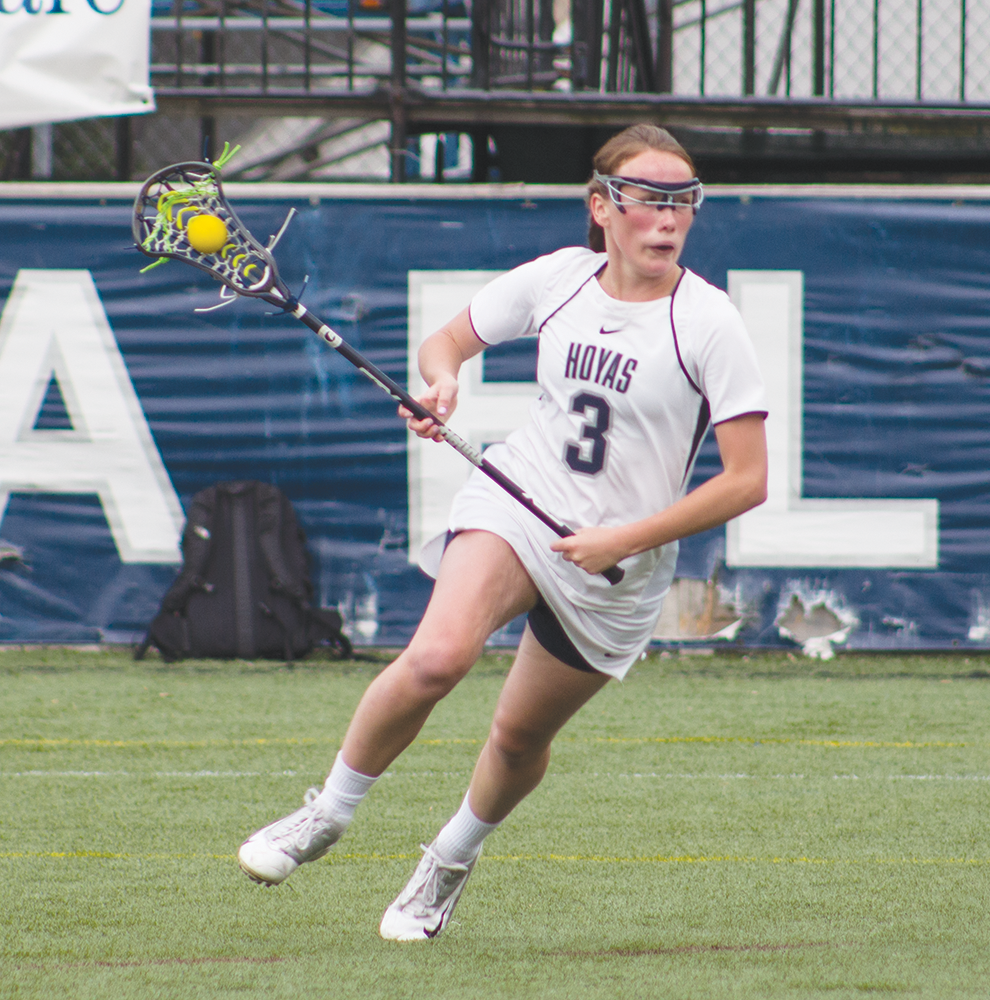 FILE PHOTO: CLAIRE SOISSON/THE HOYA
Sophomore attack Colleen Lovett led Georgetown with four goals and three assists in the team’s 11-10 loss to third-seeded Connecticut in the semifinals of the Big East tournament. Lovett had 21 goals and 12 assists this season.