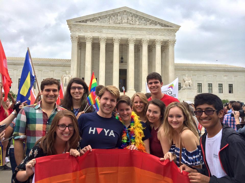 COURTESY CAMPBELL JAMES
Georgetown students gathered outside of the Supreme Court this morning to celebrate the legalization of gay marriage.  