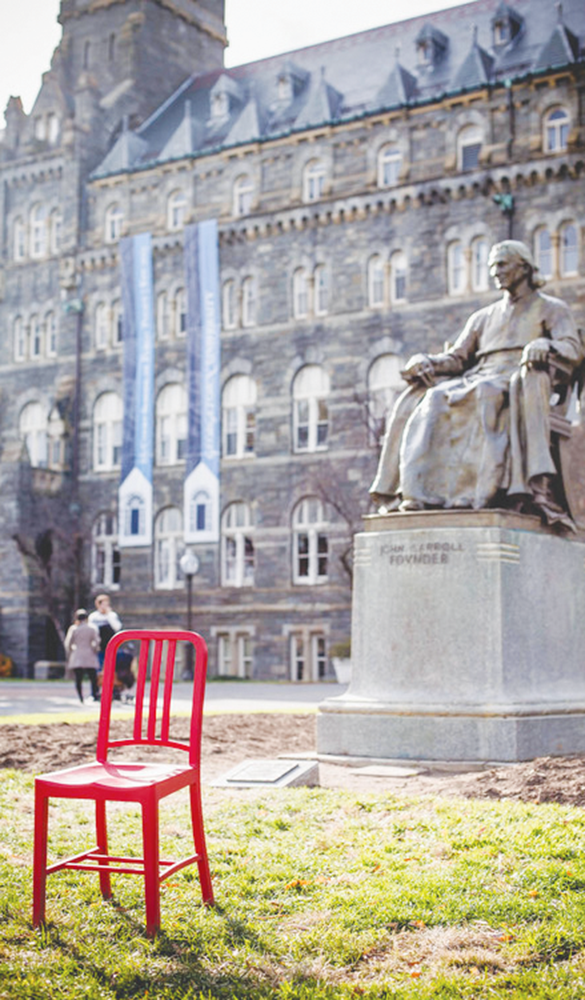 COURTESY CHARLIE LONG
The university placed a red chair in Healy Circle this past spring to symbolize the seat women should take in technology development.