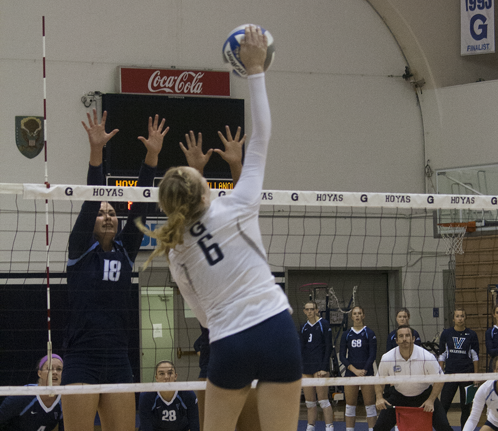SOPHIE FAABORG-ANDERSEN/THE HOYA
Freshman outside hitter Liv King had a career-high 23 kills in the Hoyas’ loss to Seton Hall. King ranks second on the team in kills with 137. 