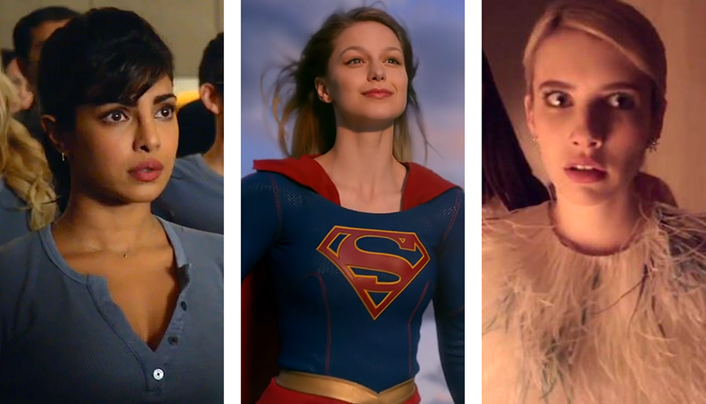 ABC/CBS/FOX 
The arrival of the fall season brings a new hoard of characters, including (from left to right, Priyanka Chopra in ABC spy drama “Qauntico,” Melissa Benoist in “Supergirl” and Emma Roberts in “Scream Queens.”