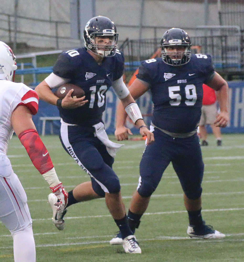 FILE PHOTO: ISABEL BINAMIRA/THE HOYA
Senior quarterback Kyle Nolan threw for 264 yards and two touchdowns in Georgetown’s recent 24-16 win over Columbia.