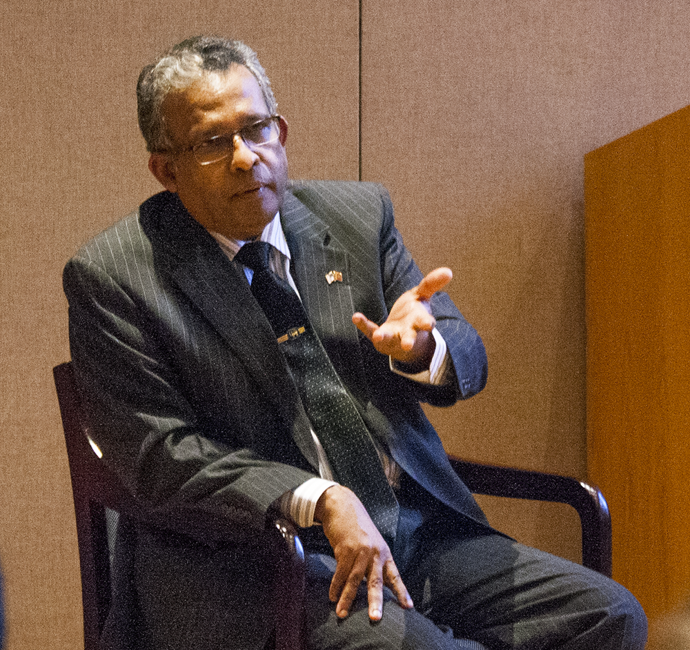 RACHEL SKARR FOR THE HOYA
Sri Lankan Ambassador to the United States Prasad Kariyawasam talked about the growth of democracy in his home country in the Intercultural Center on Wednesday.