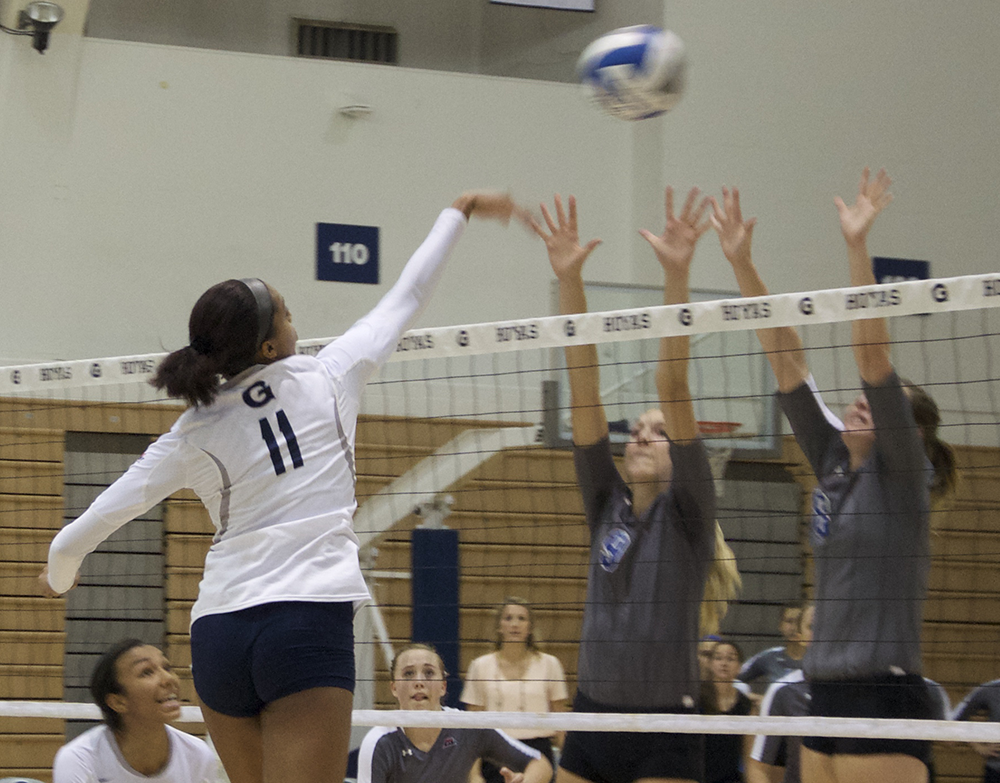 FILE PHOTO: ELIZA MINEAUX FOR THE HOYA  
Freshman outside hitter Alyssa Sinette recorded a match-high 20 kills in Georgetown’s four-set win over the Providence Friars. Sinette leads the Hoyas with 3.59 kills per set so far in the 2015 season. 