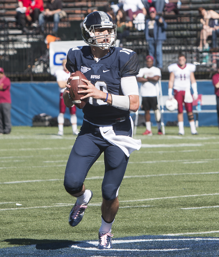KARLA LEYJA FOR the hoya
Senior quarterback Kyle Nolan threw for 311 yards and five touchdowns in Georgetown’s 38-7 win over Lafayette. Nolan was named the Patriot League Offensive Player of the Week.