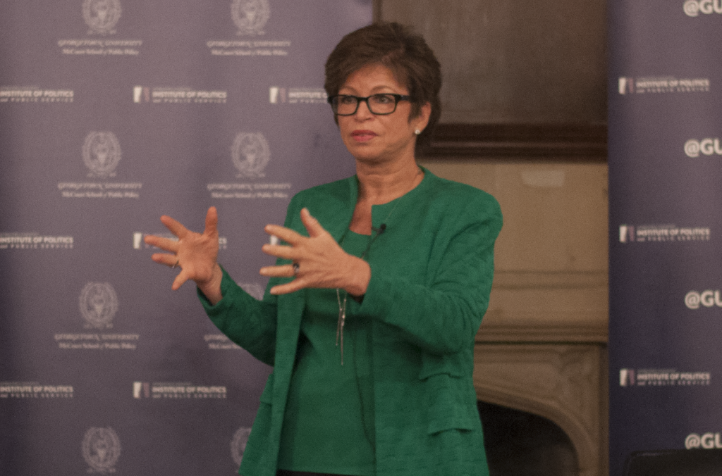 NAAZ MODAN/THE HOYA
The Institute of Politics and Public Service hosted a talk with Senior Adviser to President Obama Valerie Jarrett, moderated by IPPS fellow Buffy Wicks, in Copley Formal Lounge on Tuesday.