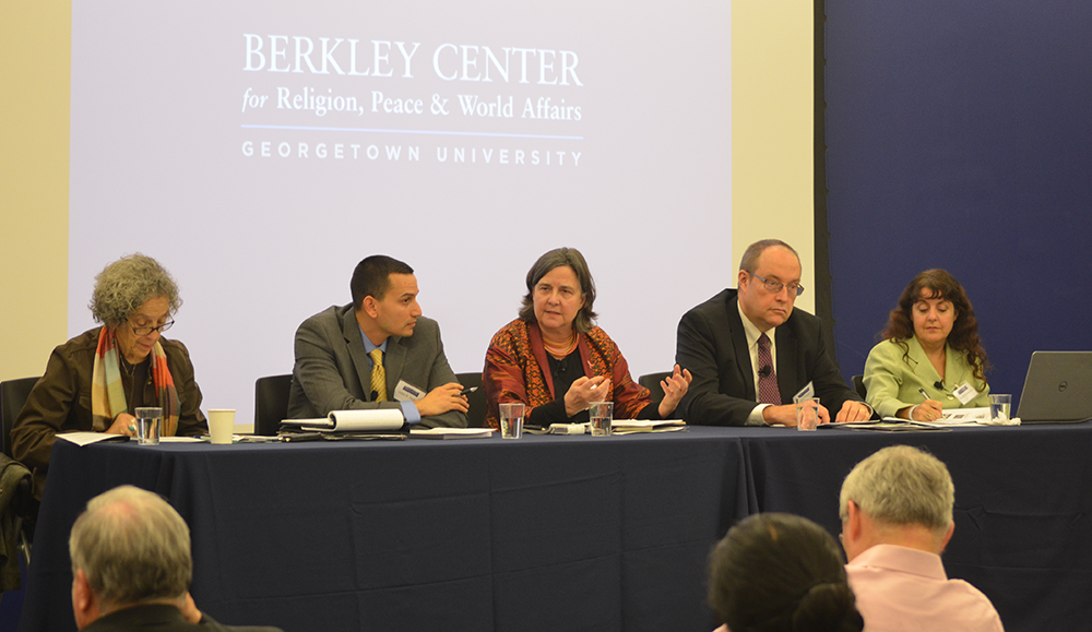 DAN GANNON/THE HOYA
The Berkeley Center for Religion, Peace and World Affairs hosted five representatives from national faith-based organizations in a panel discussion on climate change at the Healey Family Student Center on Monday.