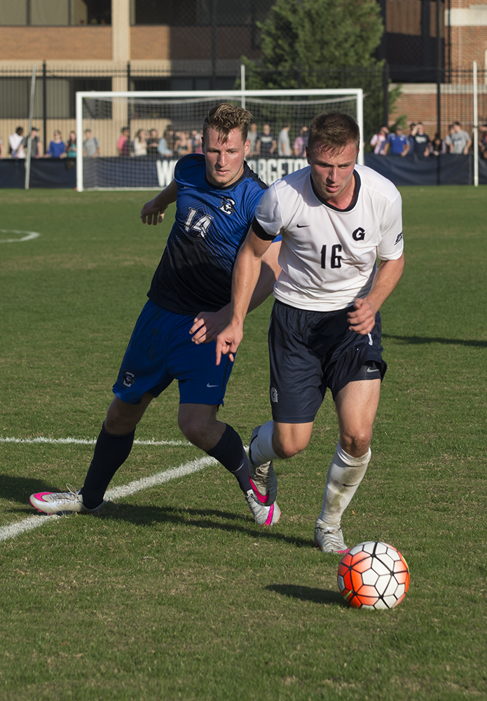 NATE MOULTON/THE HOYA
Junior forward Brett Campbell scored a goal in Georgetown’s 2-1 win over Creighton on Thursday. Campbell has four goals on the season.