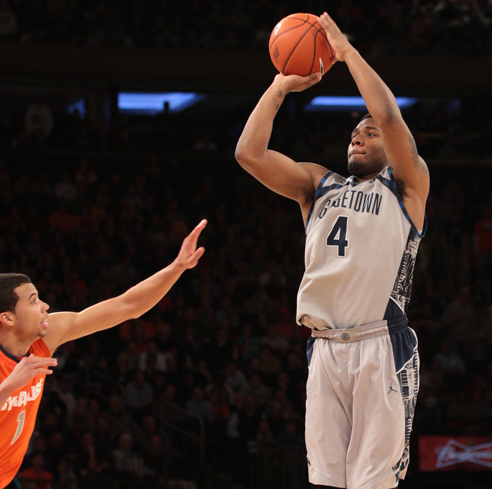 FILE PHOTO: CHRIS BIEN/THE HOYA
Senior guard and co-captain D’Vauntes Smith-Rivera was the only current Georgetown player to play in the team’s last game against Syracuse, which took place Mar. 15 in the Big East tournament in New York City.