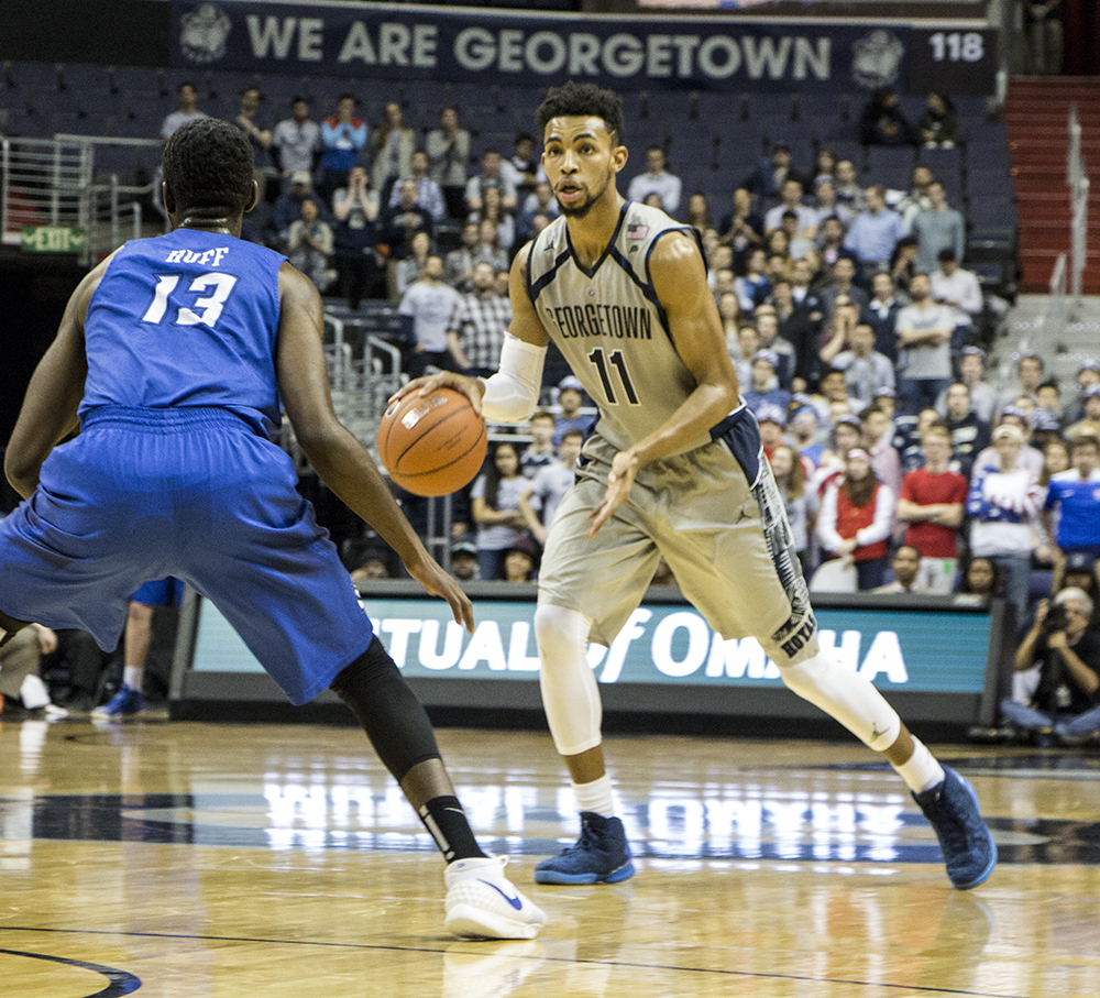 CLAIRE SOISSON/THE HOYA
Sophomore forward Isaac Copeland led Georgetown with 18 points in the team’s 69-61 loss to Seton Hall Saturday night. It was Copeland’s second double-digit performance in the past seven games.