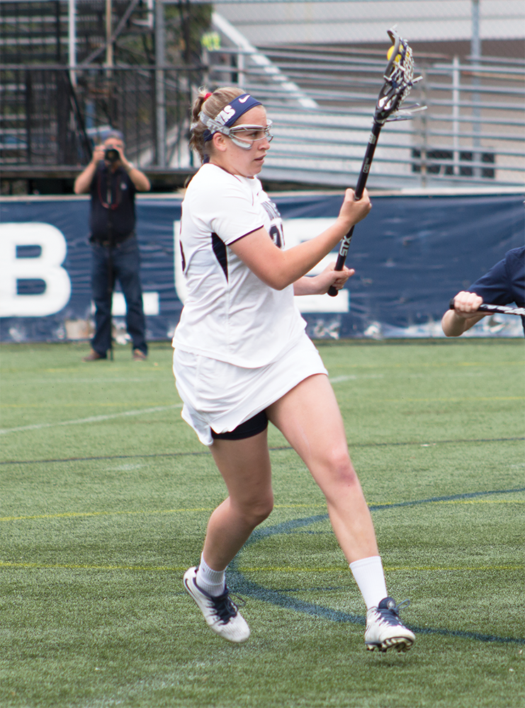 FILE PHOTO: CLAIRE SOISSON/THE HOYA
Senior midfielder Kristen Bandos scored a hat trick in Georgetown’s 18-8 loss to No. 1 Maryland on Saturday. She also picked up one ground ball.
