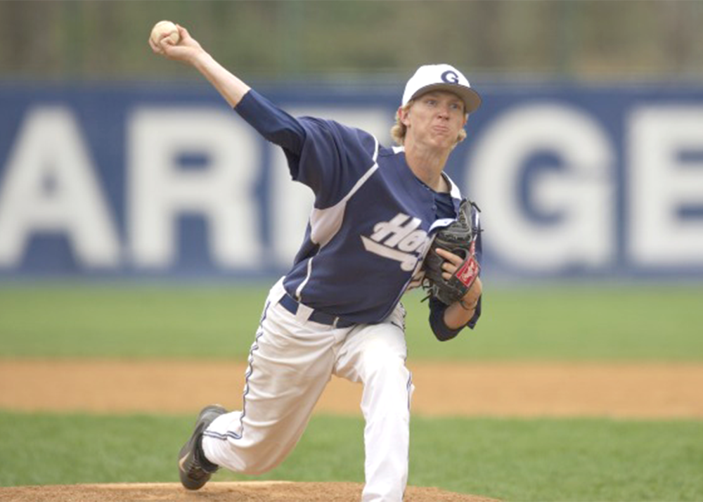 GEORGETOWN ATHLETICS
Junior pitcher Simon Mathews threw six strikeouts against Butler on Saturday, marking his second straight complete-game win. Mathews was named Big East Pitcher of the Week.