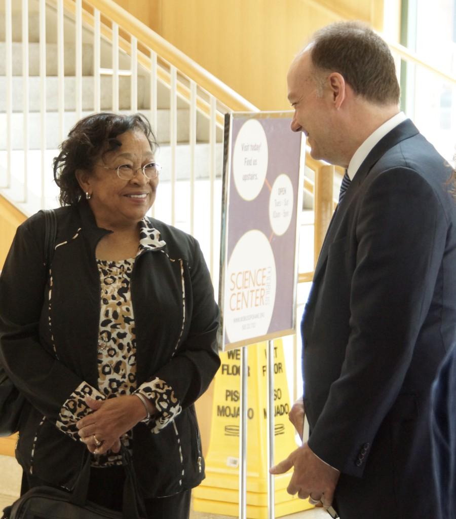 JERRY JOHNSON
University President John J. DeGioia met with Patricia Bayonne Johnson, a descendant of one of the 272 slaves sold by Georgetown to a Louisiana plantation in 1838, in Spokane, Wash., on Monday, June 13. 