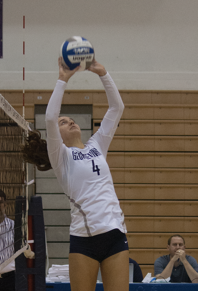 FILE PHOTO: SOPHIE FAABORG-ANDERSON/THE HOYA
Sophomore setter Paige McKnight recorded seven kills in Sunday’s 3-1 loss. She has 61 kills this season. 