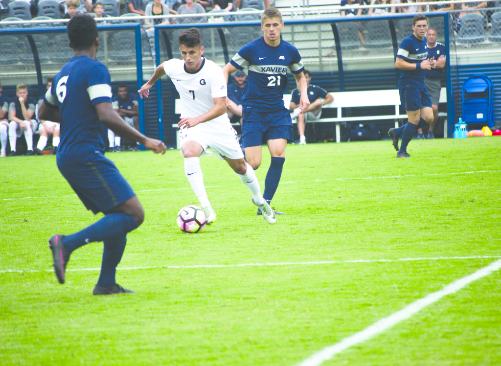 FILE PHOTO: JENNA CHEN/THE HOYA
Junior midfielder Arun Basuljevic assisted on the Hoyas’ only goal of the game against  the Musketeers. He has two goals and one assist so far this year.