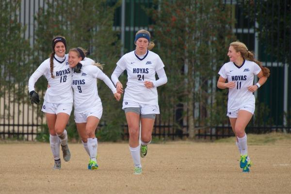 COURTESY GUHOYAS
Georgetown advanced to the College Cup after graduate student forward Crystal Thomas, second from left, scored a late goal in the teams 1-0 victory over Santa Clara last weekend.