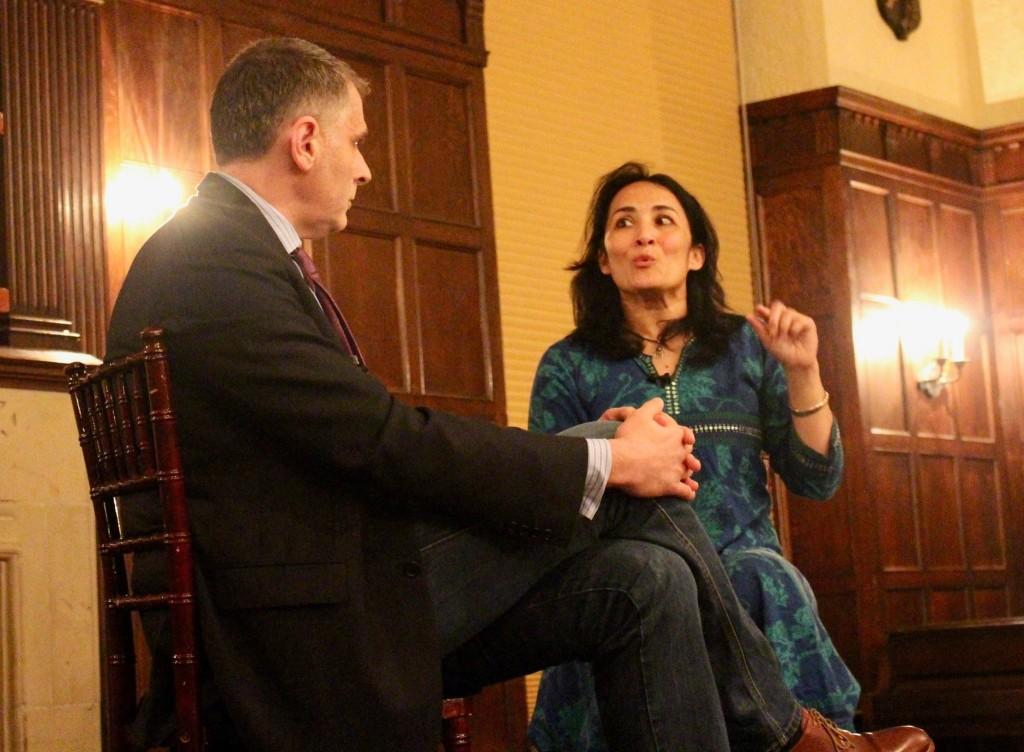 GEORGETOWN REVIEW
Program for Jewish Civilization Director Jacques Berlnerblau, left, moderated a talk with Self-avowed liberal and Islamic reform activist Asra Nomani on her support of Presdent Donald Trump and views on Islamic extremism in Copley Formal Lounge on Wednesday. 