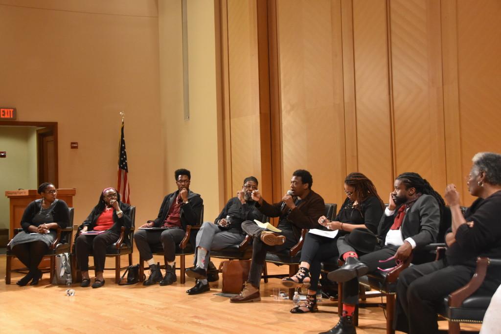 Civil rights activists and Black Lives Matter activists engaged in a panel discussion as part of a day of events commemorating the 50th anniversary of Martin Luther King Jr.s Beyond Vietnam speech. (JEANINE SANTUCCI/THE HOYA)