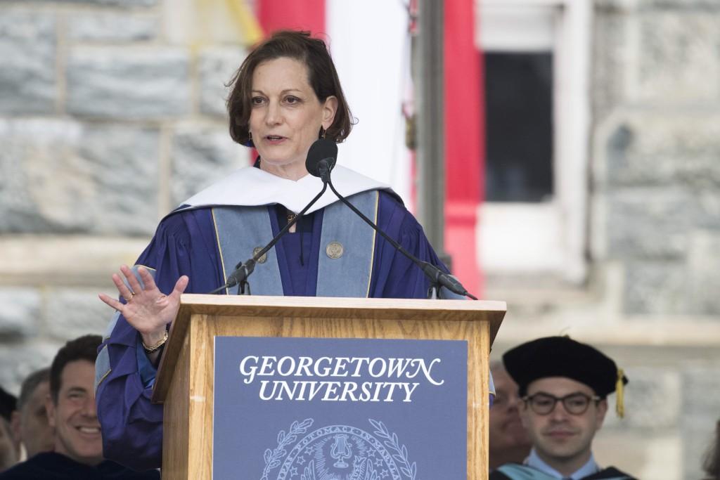 PHOTO COURTESY GEORGETOWN UNIVERSITY
Pulitzer Prize-winning historian and columnist Anne Applebaum said the mission of the School of Foreign Service is under attack in her commencement address to the SFS Class of 2017.