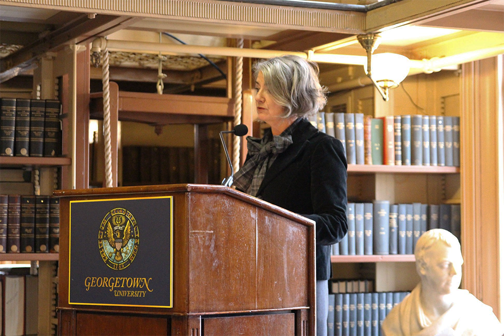 SCHOOL OF FOREIGN SERVICE/FACEBOOK
Karin Olofsdotter, Ambassador of Sweden, speaks at a Georgetown Institute for Women, Peace and Security event last Wednesday.