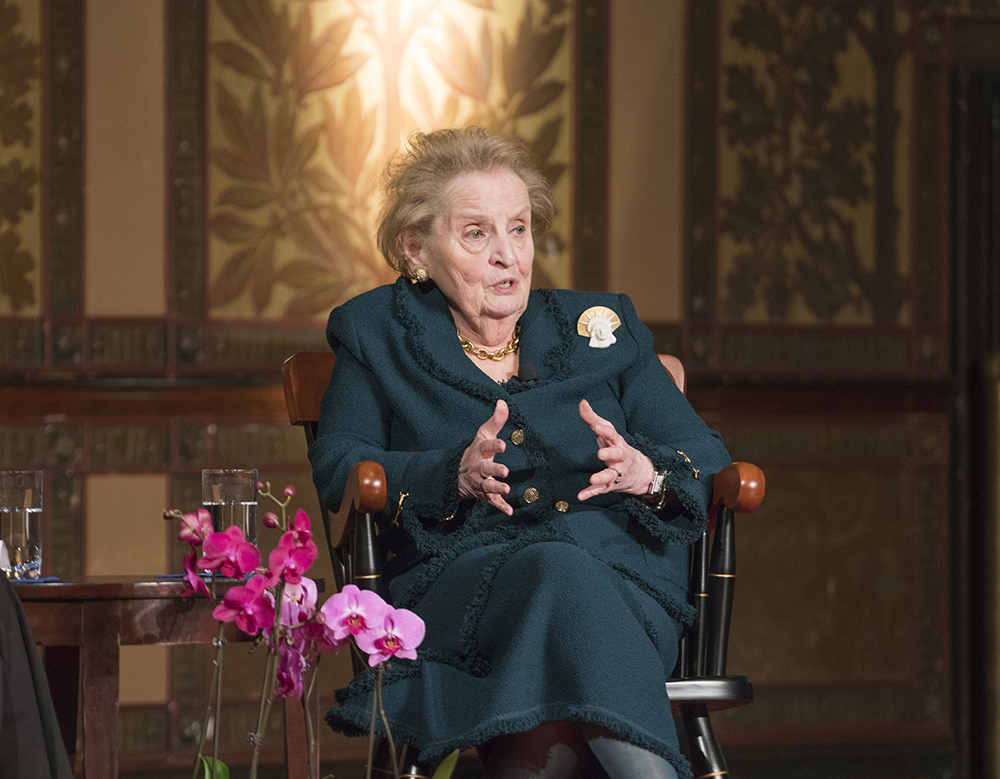 KEENAN SAMWAY FOR THE HOYA
Former Secretary of State Madeleine Albright received an award for excellence in diplomacy in Gaston Hall on Monday afternoon.