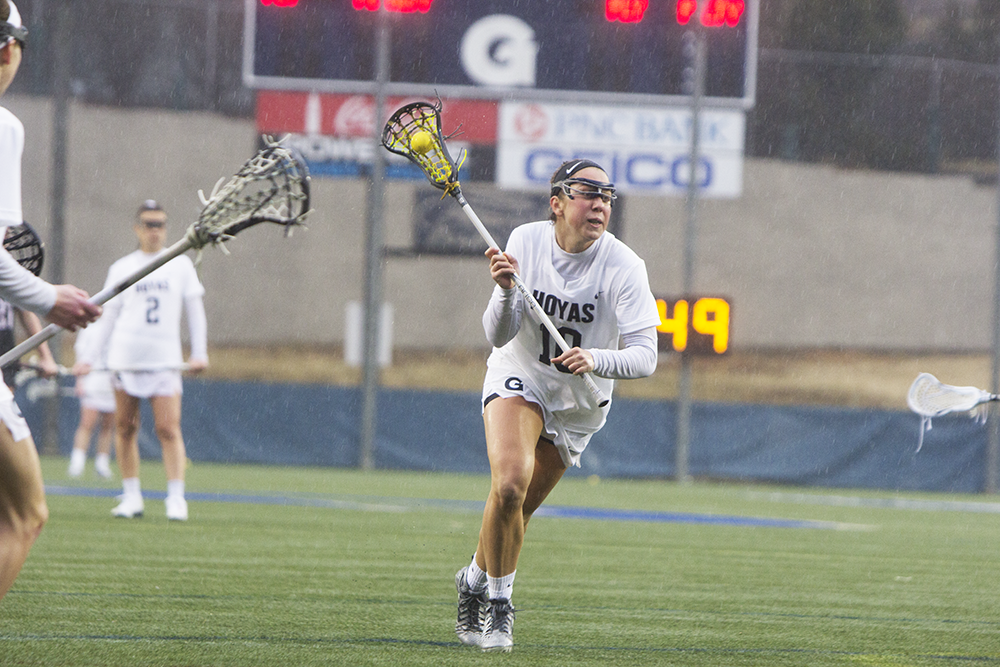 ALLAN GICHOHI FOR THE HOYA
Junior attacker Taylor Gebhardt led the team with four goals in Saturdays 16-11 loss to Florida. She leads the Hoyas with 24 goals and is tied for the team lead in points with 27.
