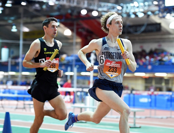 GUHOYAS
Junior middle distance runner finished 20th in the one mile event in Boston last weekend in which senior middle distance runner finished in fourth with the second best time in Georgetown history.