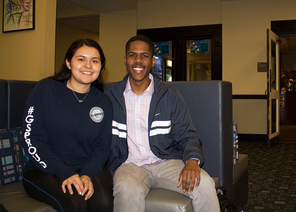 ANNA KOVACEVICH/THE HOYA Former Georgetown University Student Association President Kamar Mack (COL ’19) and Vice President Jessica Andino (COL ’18) discussed their time in office.