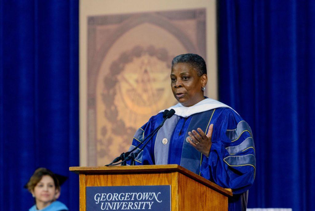 GEORGETOWN UNIVERSITY Former Xerox Chairman and CEO Ursula Burns urged McDonough School of Business graduates to use their Georgetown degrees for the good of others in her Saturday commencement address.