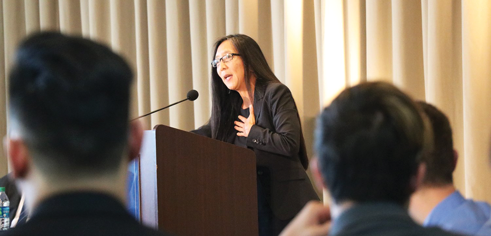 LGBTQ RESOURCE CENTER
Pamela Chen (LAW ’86), a federal district judge for the U.S. District Court for the Eastern District of New York, addressed the attendees of the 2018 Lavender Graduation.