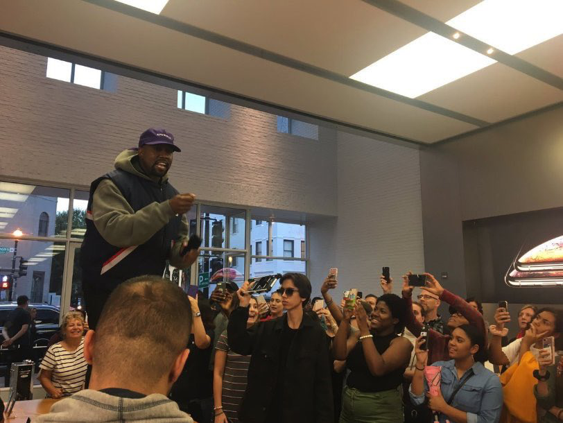AMEENERR TWITTER Rapper Kanye West delivered an impromptu speech at the Georgetown Apple Store after a White House meeting with President Donald Trump Oct. 11.