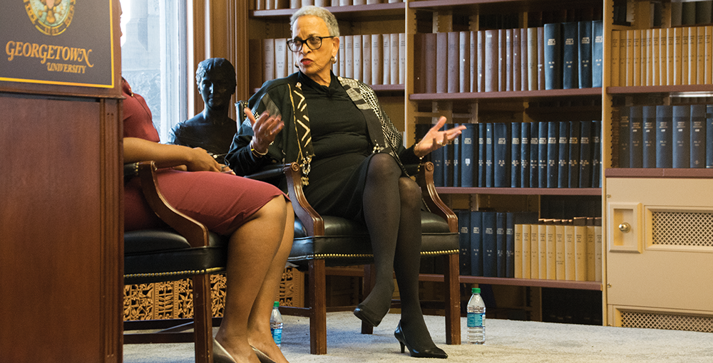 AMANDA VAN ORDEN/THE HOYA Former president of Spelman College Johnnetta Betsch Cole criticized higher education for lacking diversity at an Oct. 17 event in Riggs Library.
